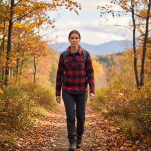 Trekking Merino Hemd Damen, Farbe Rot und Blau, Fjork Merino
