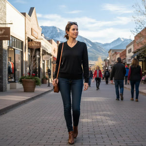 City V-Ausschnitt-Pullover Damen